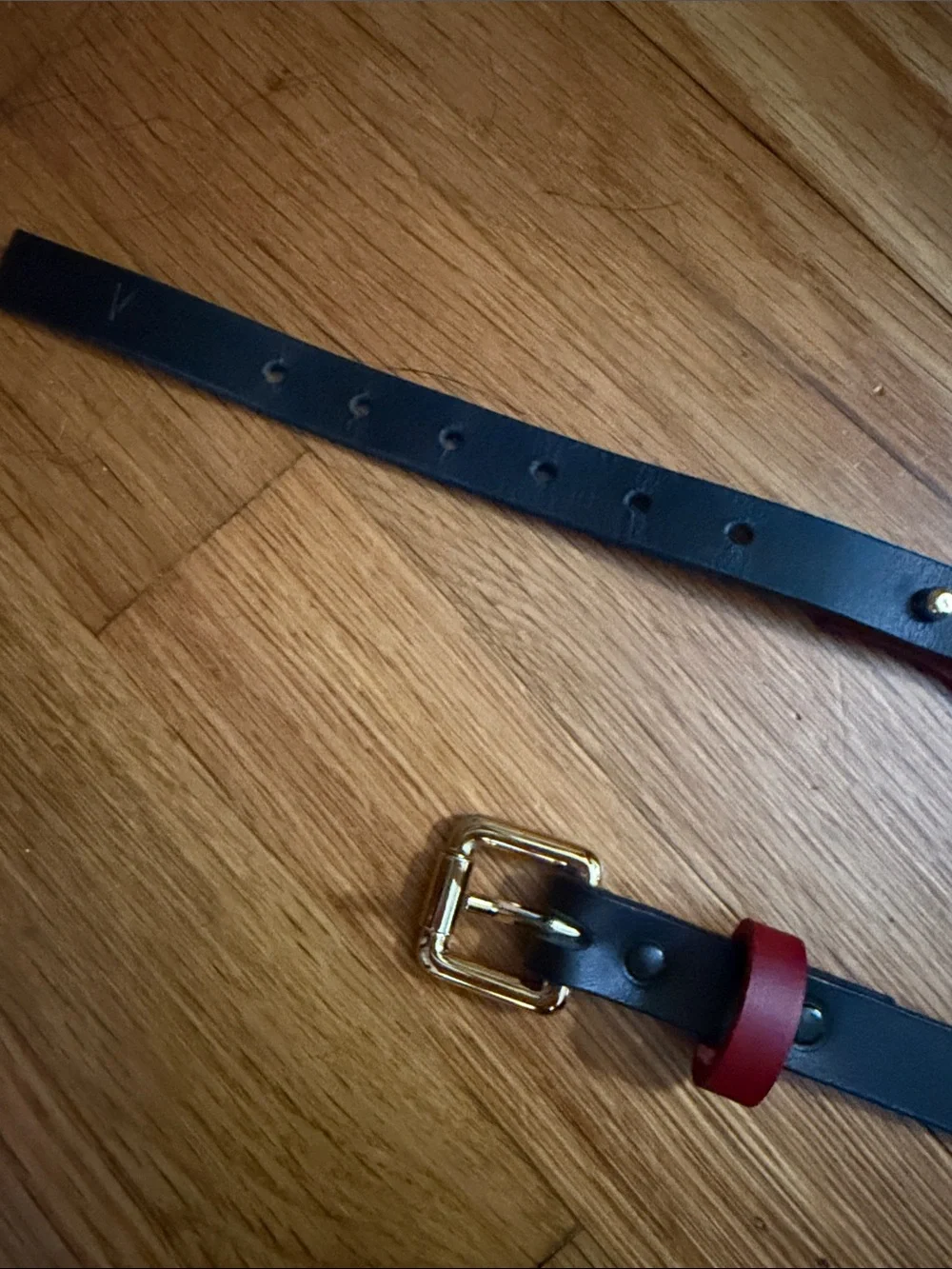 NWOT Elf Zhou London Red and Black Leather Waist Belt with Gold Hardware